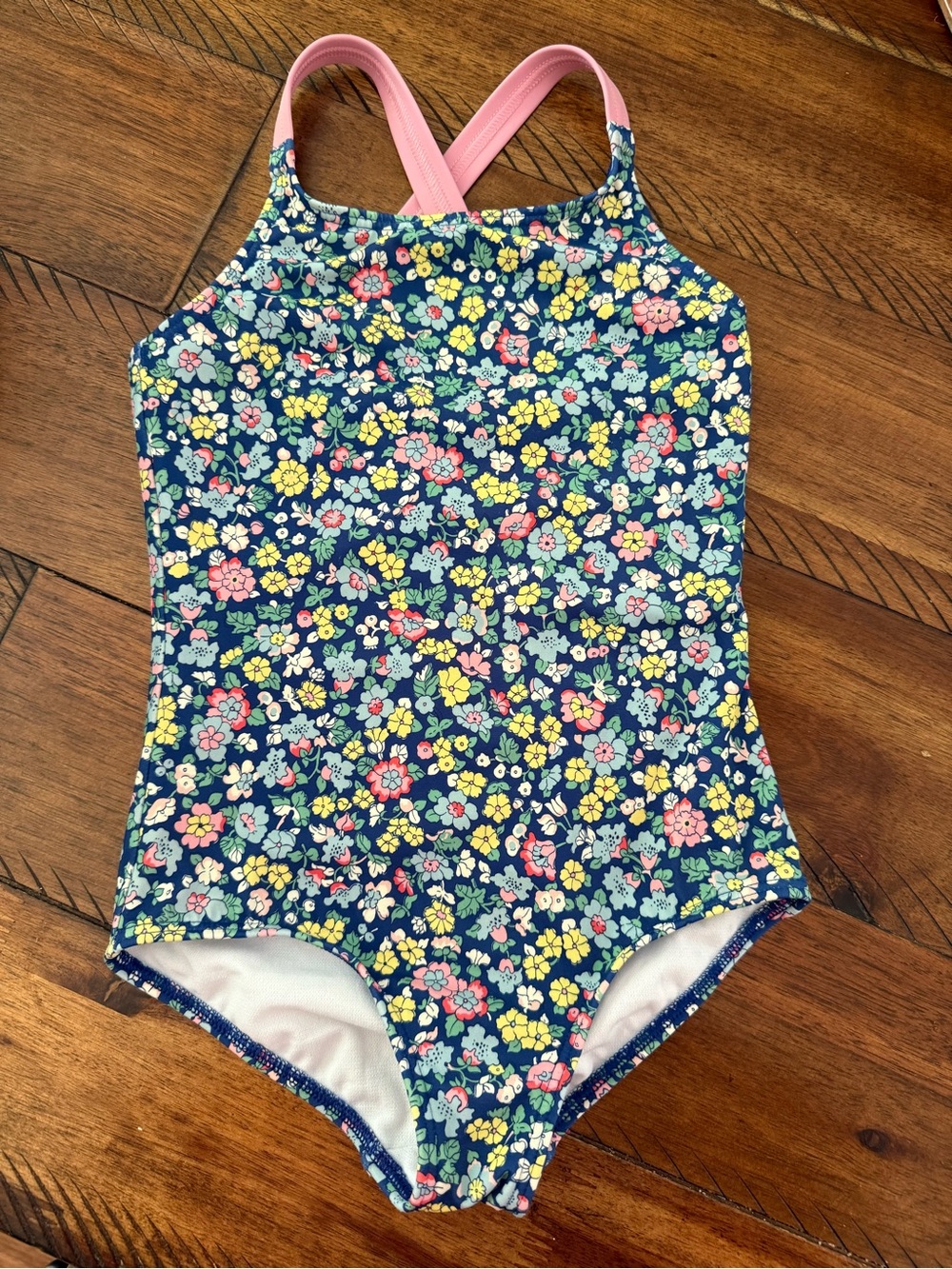 Boden Navy Floral One-Piece Swimsuit with Pink Straps